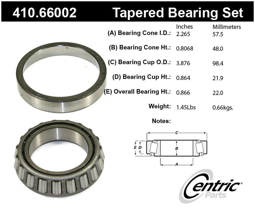 Foto de Juego de Rodamiento / Pista de la Rueda Centric Premium Bearings & para Chevrolet C30 Pickup 1961 Marca CENTRIC PARTS Nmero de Parte 410.66002