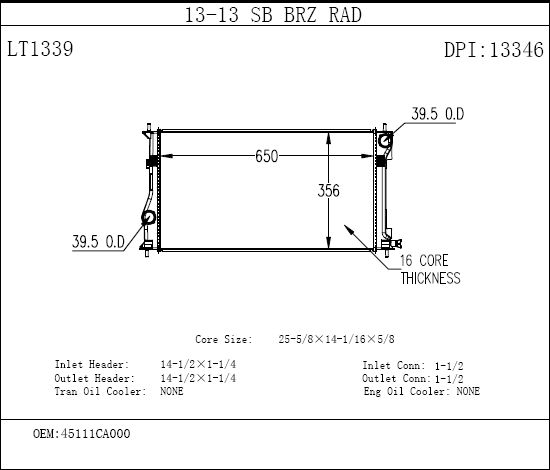 Foto de Montura del radiador para Subaru BRZ Scion FR-S Marca TYC Nmero de Parte 13346