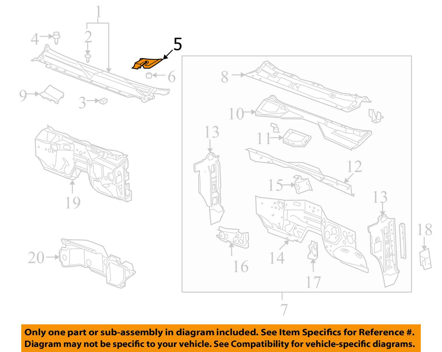 20072013 SILVERADO WINDSHIELD COWL GRILLE LEFT HOOD HINGE COVER GM