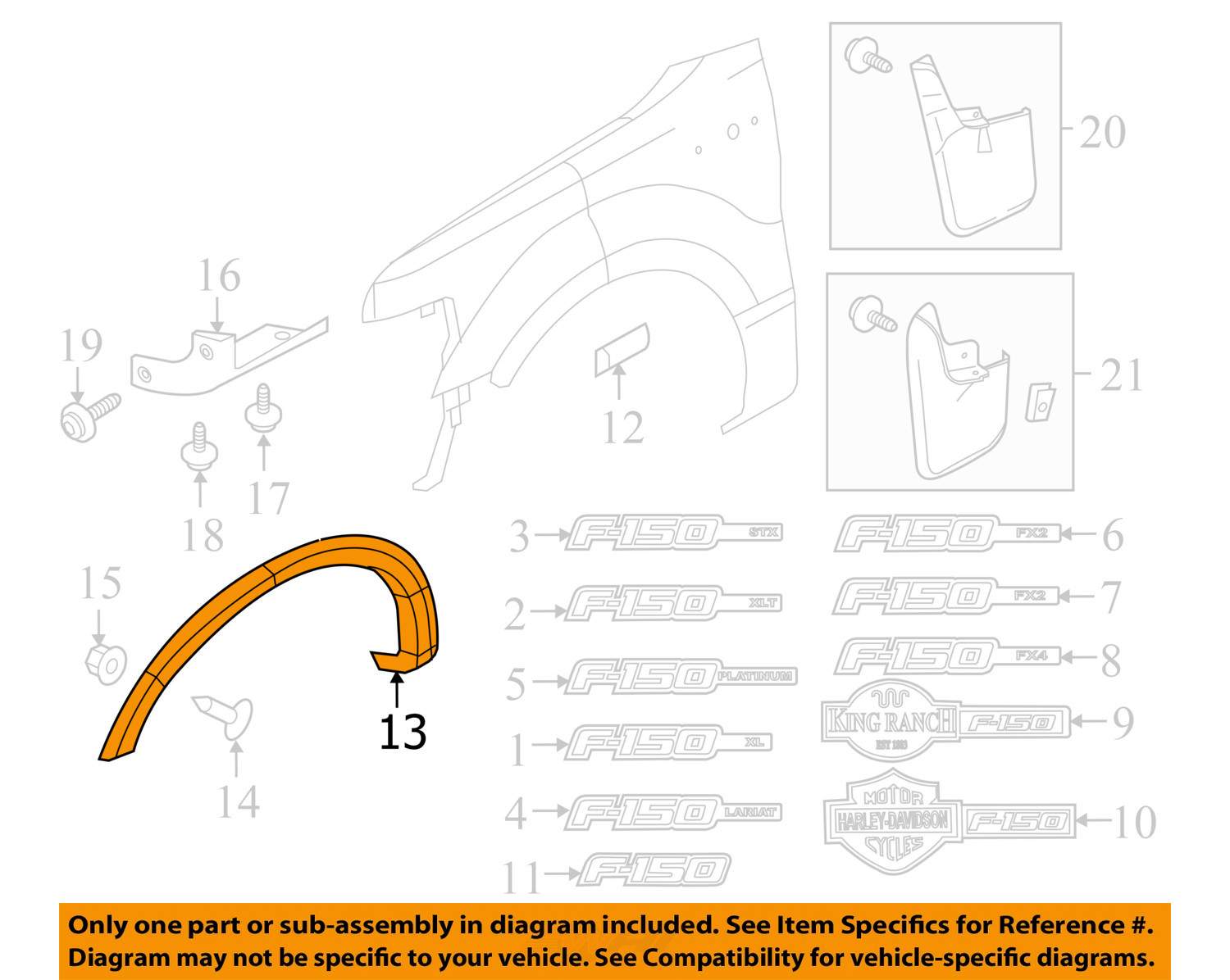 FORD OEM F150 Front FenderWheel Well Flare Arch Molding Right