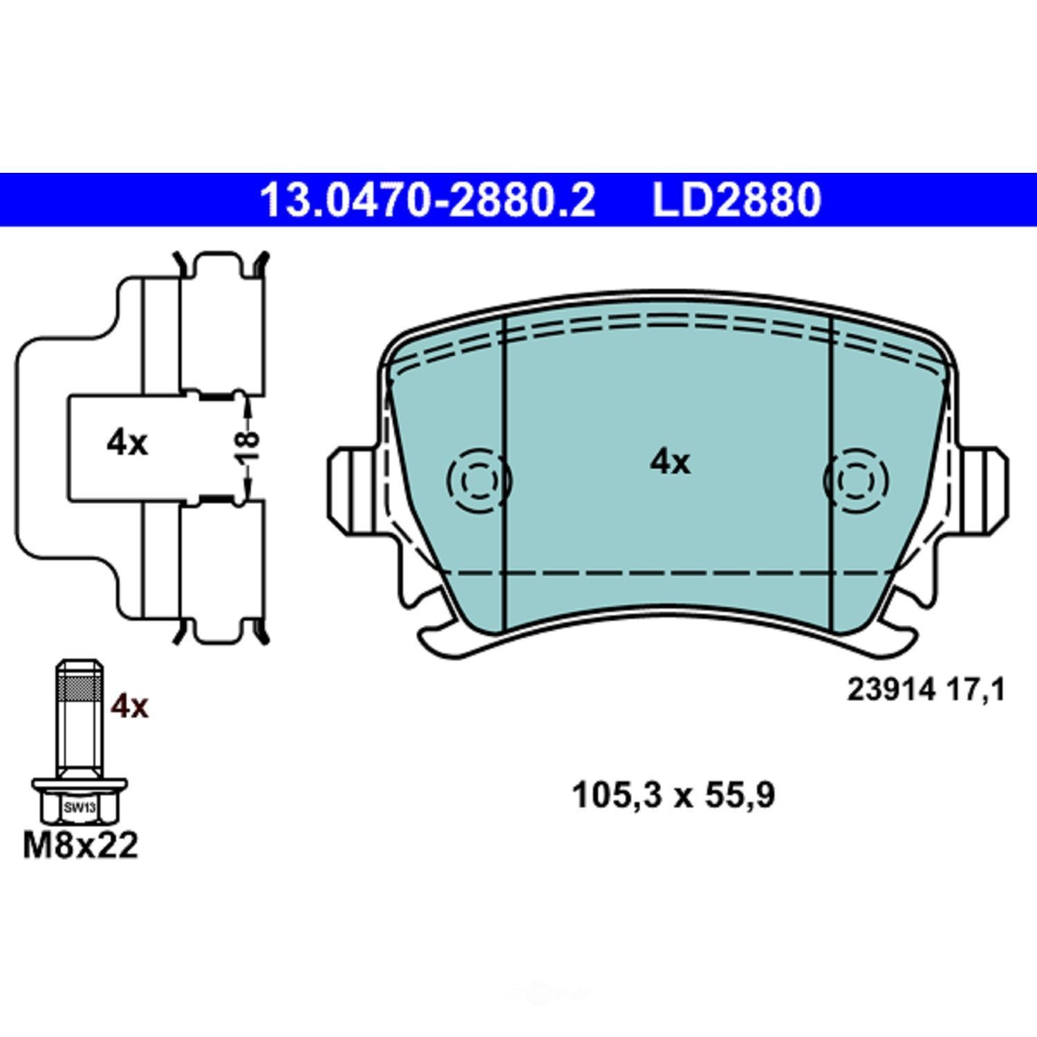 ATE - ATE Ceramic Disc Brake Pads - AEP LD2880