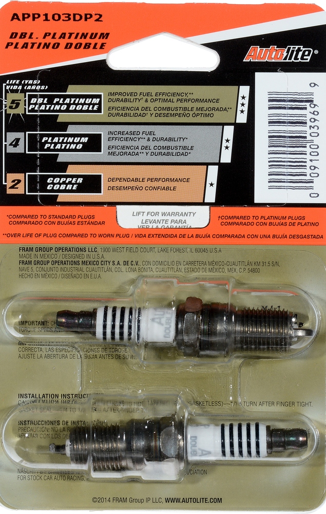 AUTOLITE - Double Platinum - Display Pack - Qty 2 - ATL - app103dp2