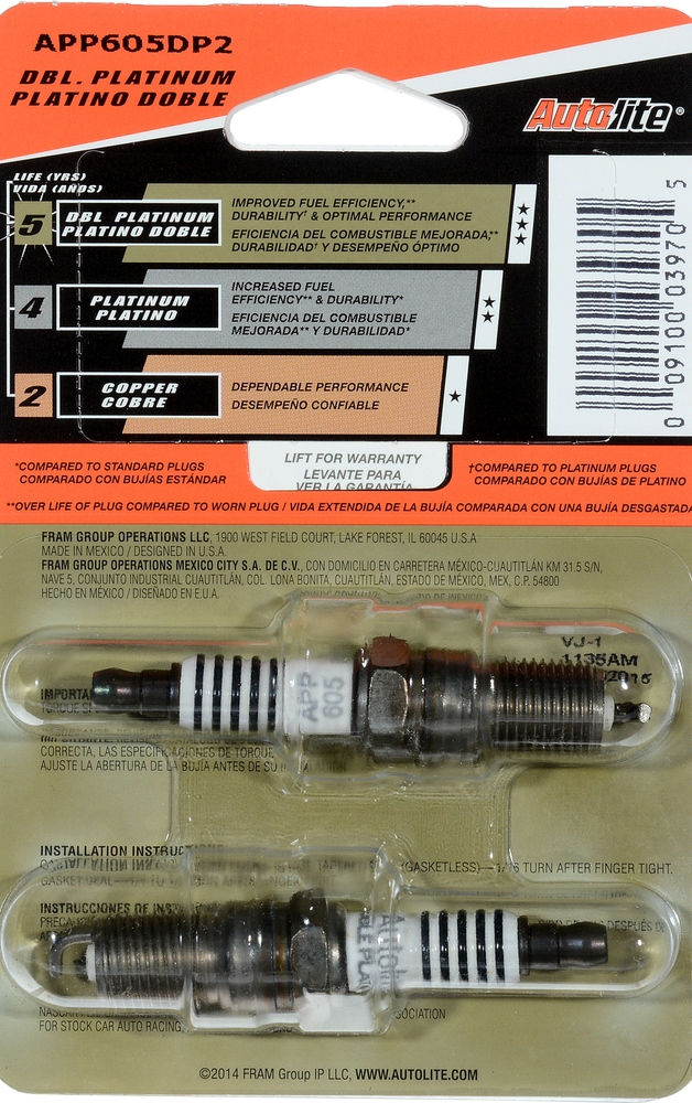 AUTOLITE - Double Platinum - Display Pack - Qty 2 - ATL - app605dp2