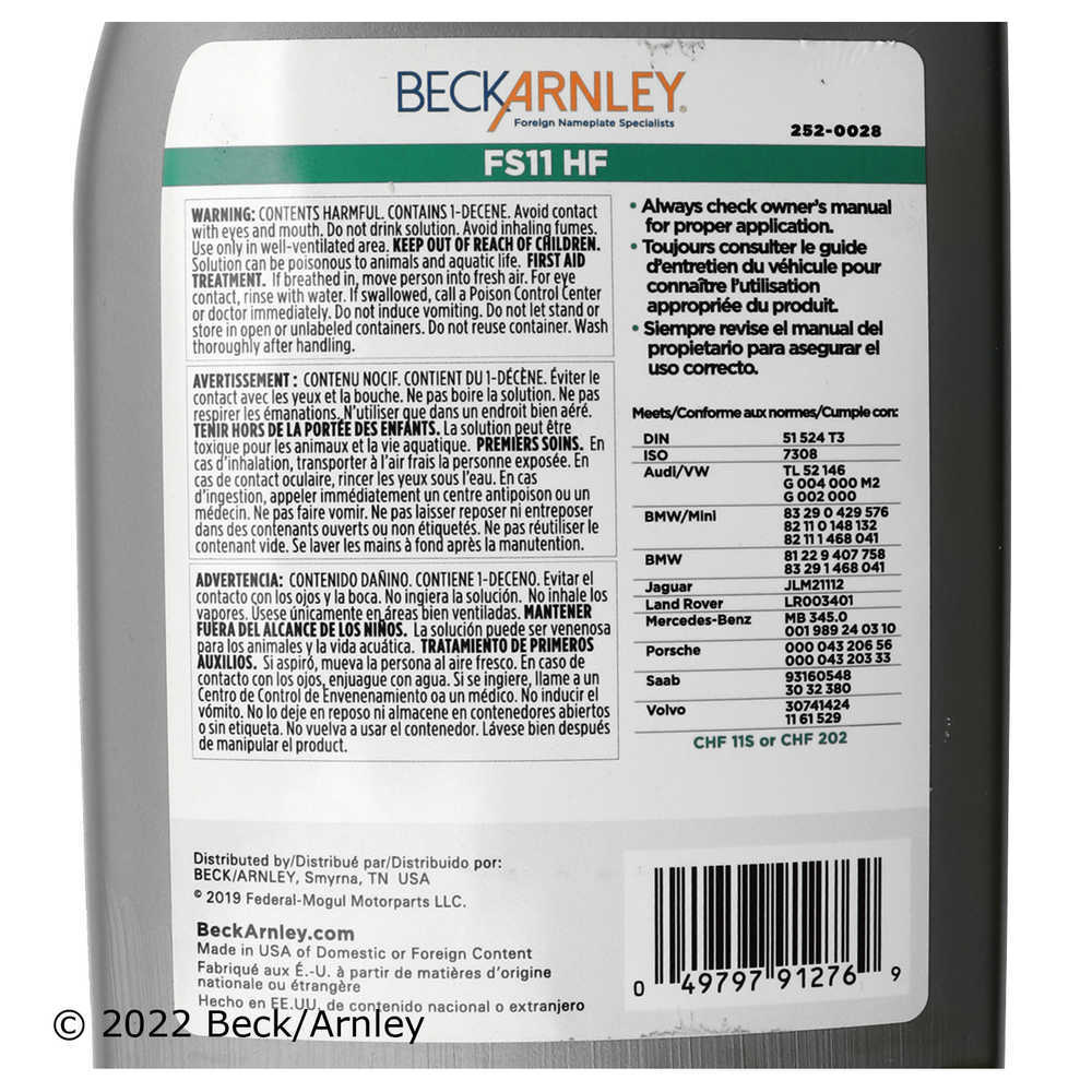 BECK/ARNLEY - Hydraulic System Fluid - BAR 252-0028