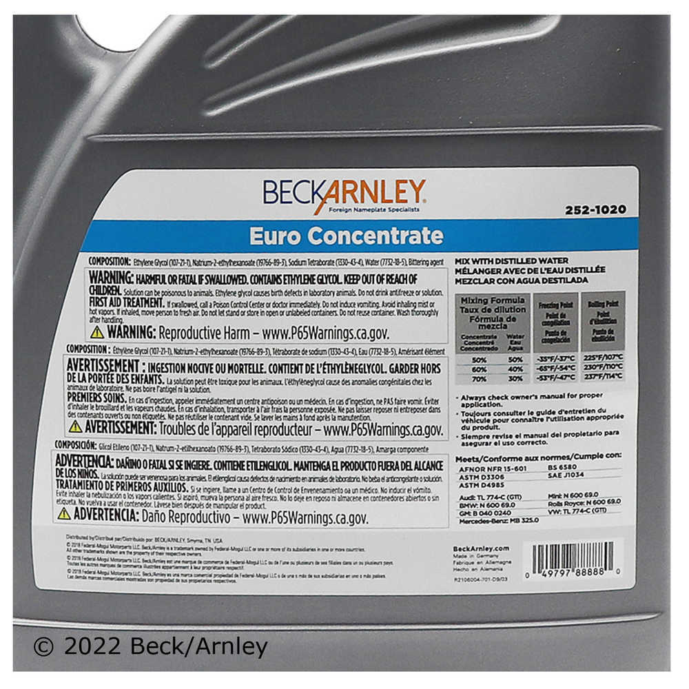 BECK/ARNLEY - Engine Coolant / Antifreeze - BAR 252-1020