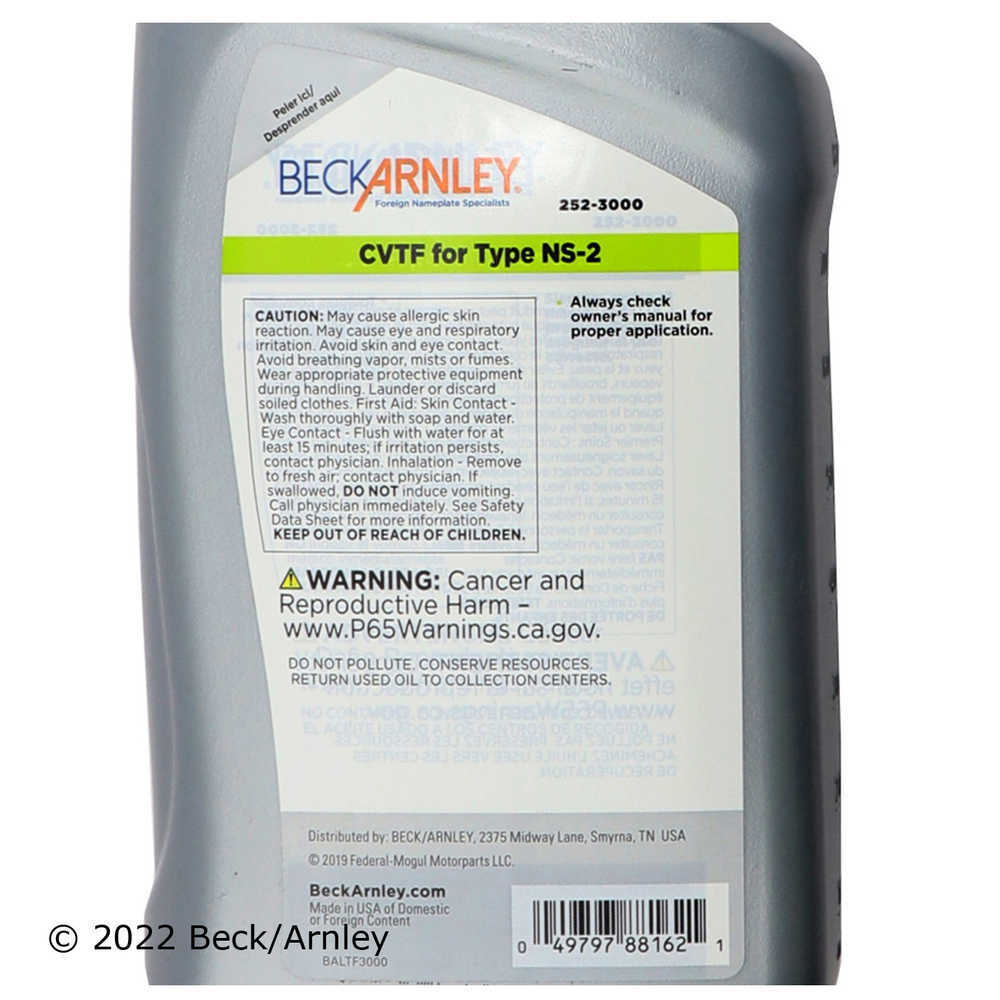 BECK/ARNLEY - Automatic Continuously Variable Transmission(CVT) Fluid - BAR 252-3000