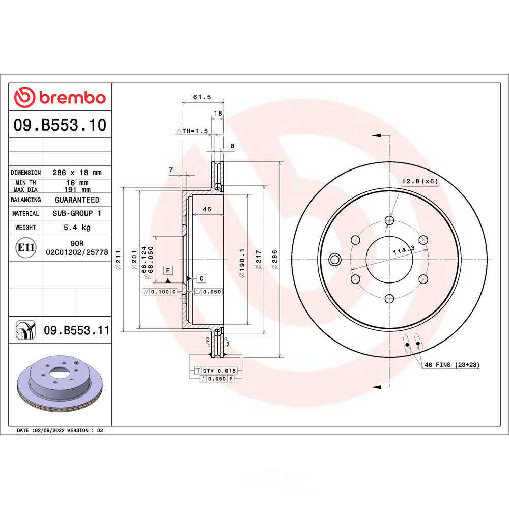 BREMBO NORTH AMERICA 09.B553.10 — Disque de frein arrière