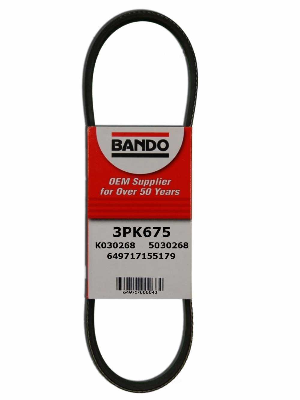 BANDO - Rib Ace Precision Engineered V-Ribbed Belt (Water Pump and Power Steering) - BWO 3PK675