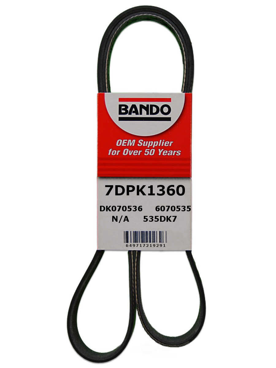 BANDO - Rib Ace Precision Engineered V-Ribbed Belt (Water Pump, Alternator, Air Conditioning and Power Steering) - BWO 7DPK1360