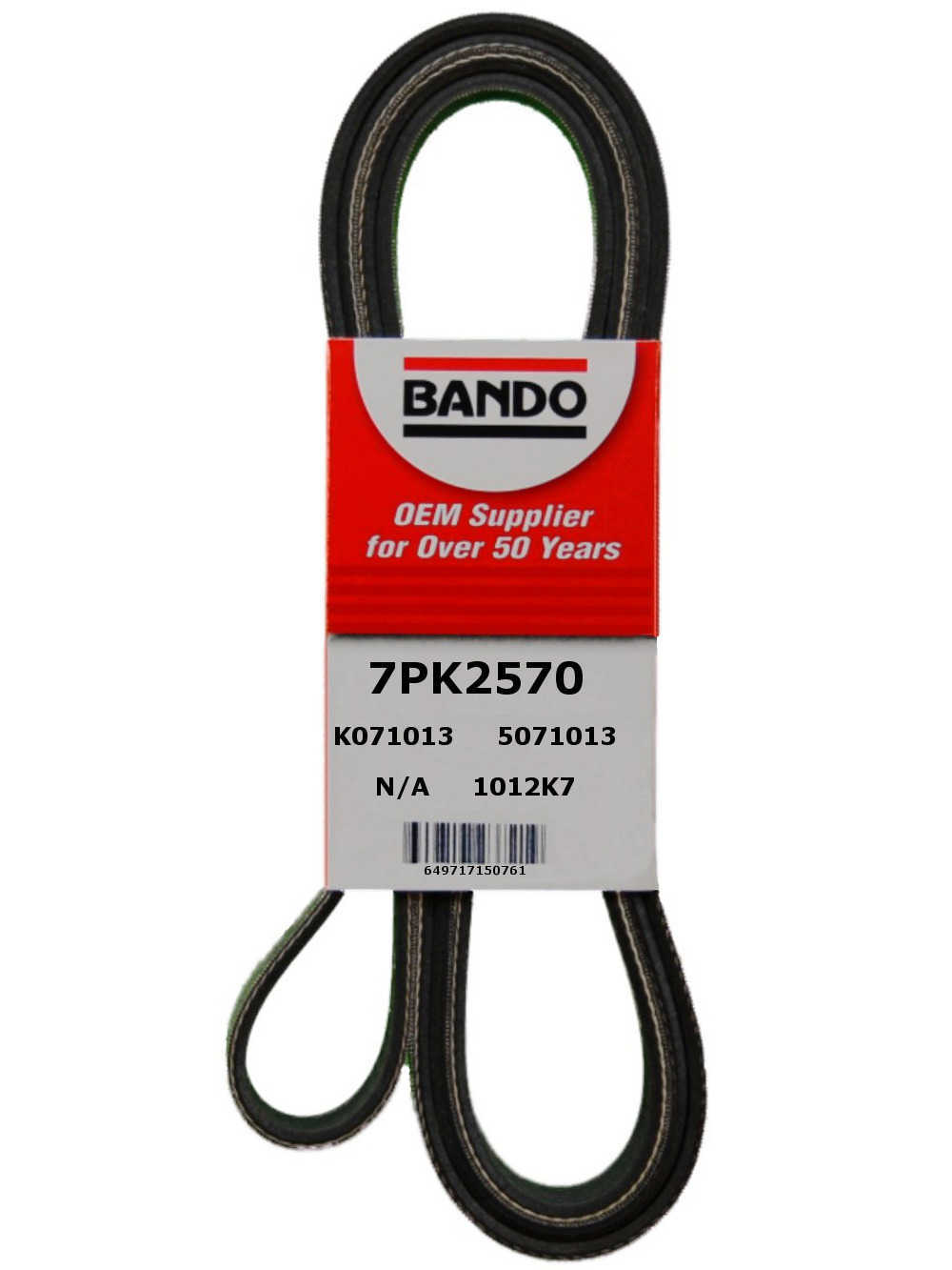 BANDO - Rib Ace Precision Engineered V-Ribbed Belt (Water Pump, Alternator, Air Conditioning and Power Steering) - BWO 7PK2570