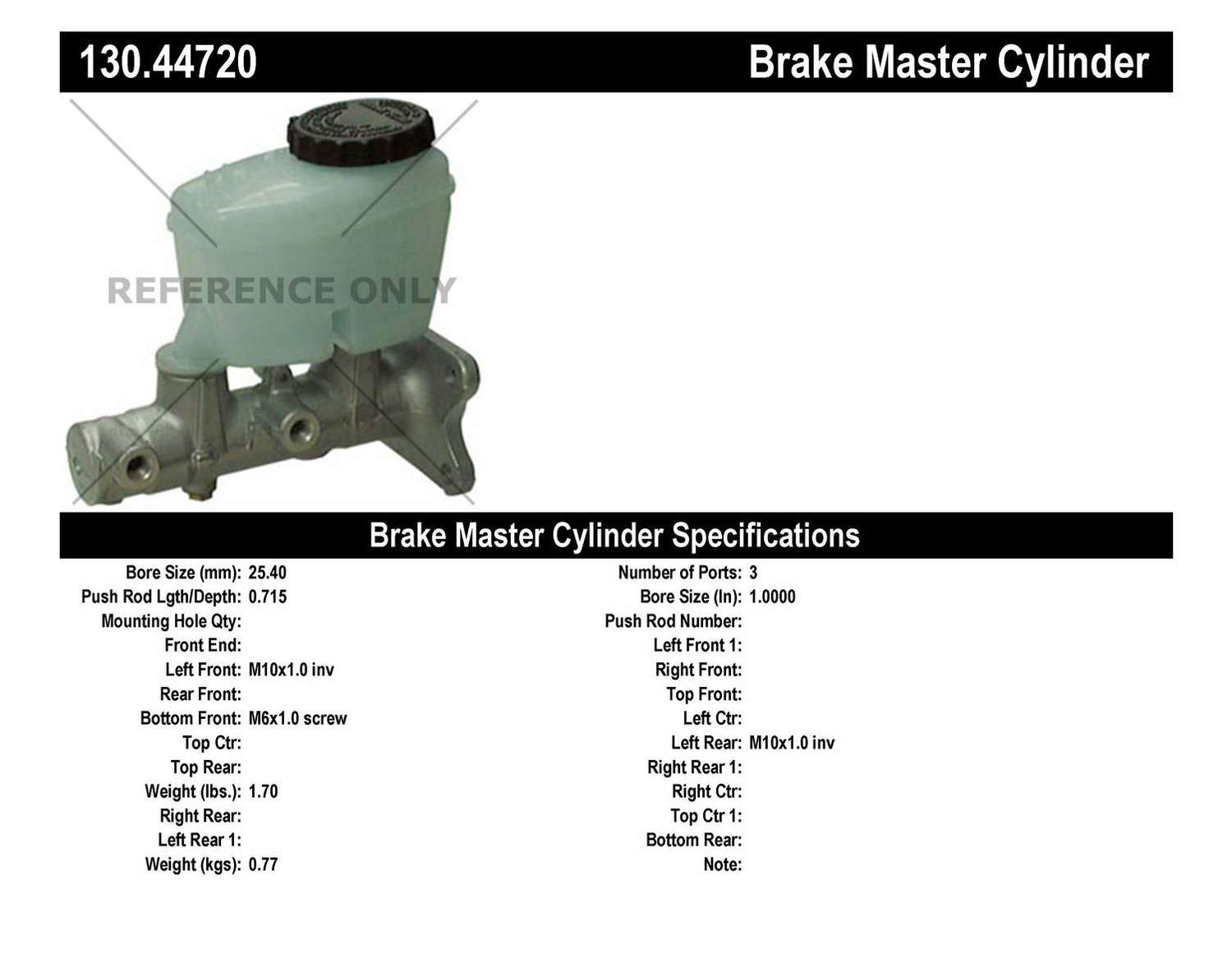 CENTRIC PARTS - Centric Premium Brake Master Cylinders - CEC 130.44720