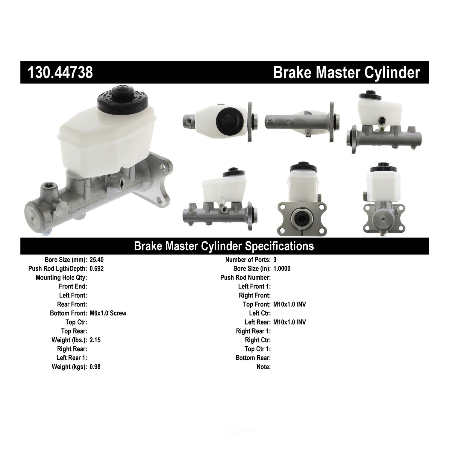 CENTRIC PARTS - Centric Premium Brake Master Cylinders - CEC 130.44738