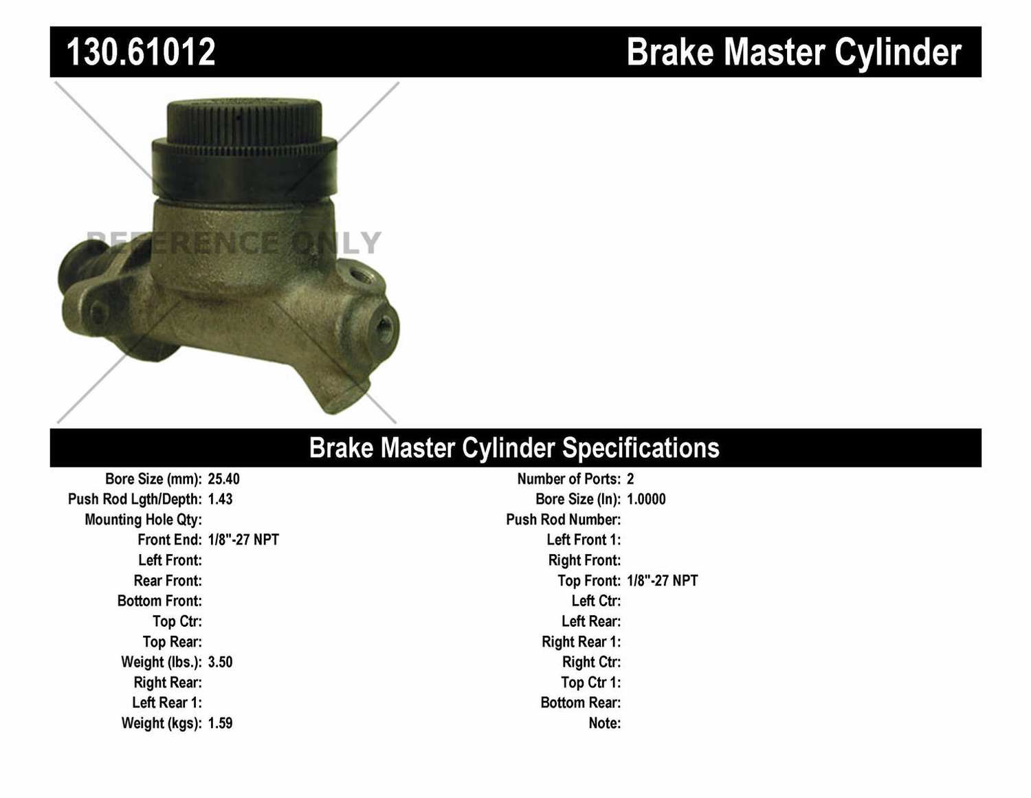 CENTRIC PARTS - Centric Premium Brake Master Cylinders - CEC 130.61012