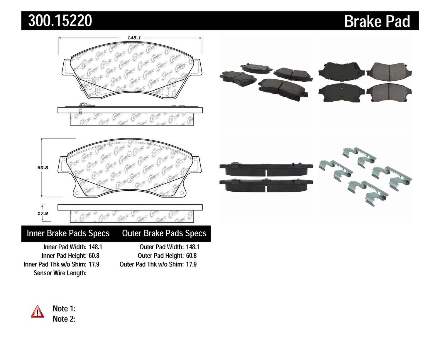 CENTRIC PARTS - Centric Premium Semi-Metallic Disc Brake Pad Sets - CEC 300.15220