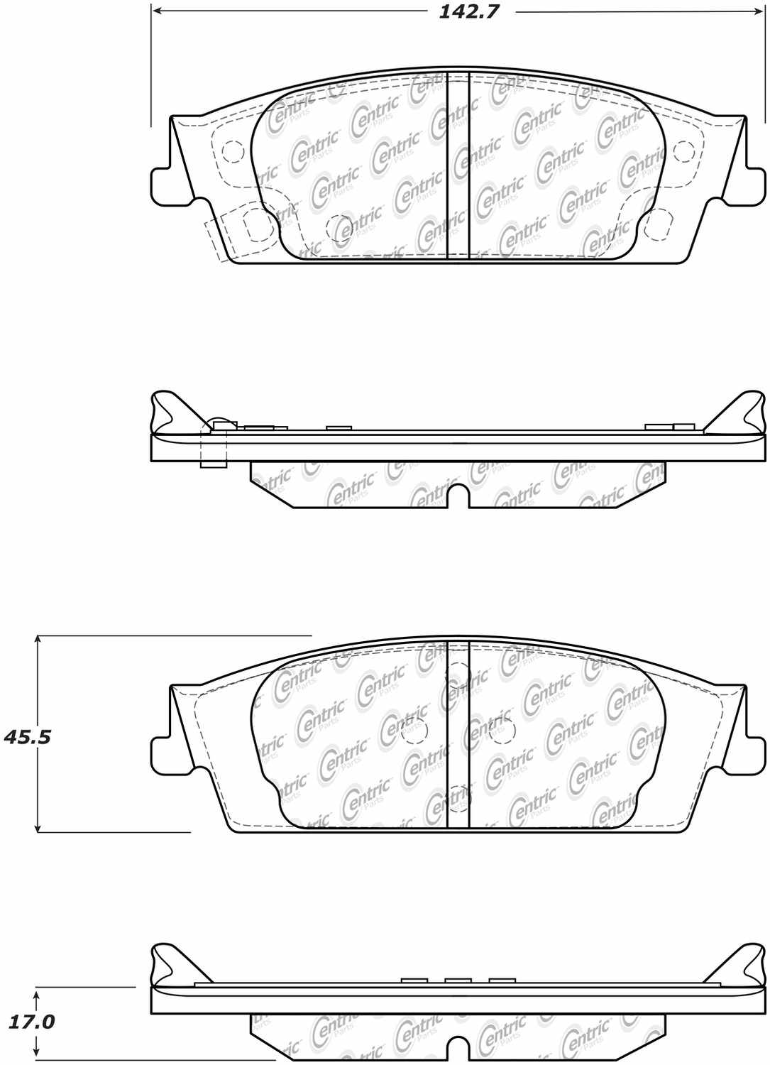CENTRIC PARTS - Centric Premium Semi-Metallic Disc Brake Pad Sets - CEC 300.17070