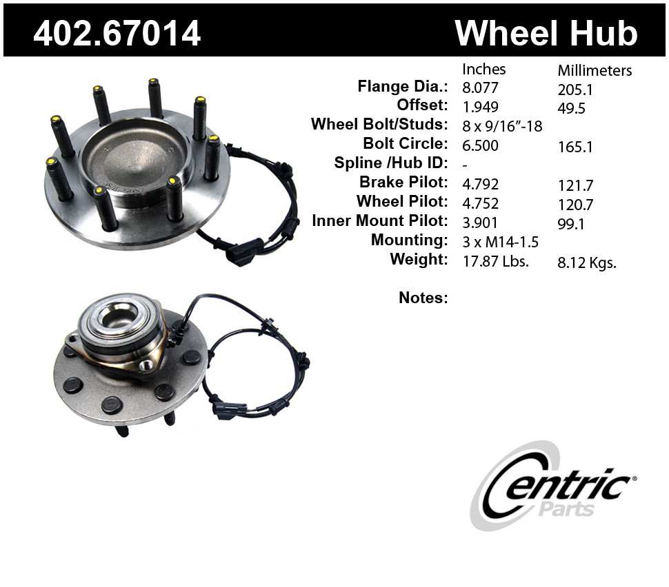 CENTRIC PARTS - Centric Premium Wheel Bearing Hub Repair Kits & Hub Assemblies (Front) - CEC 402.67014