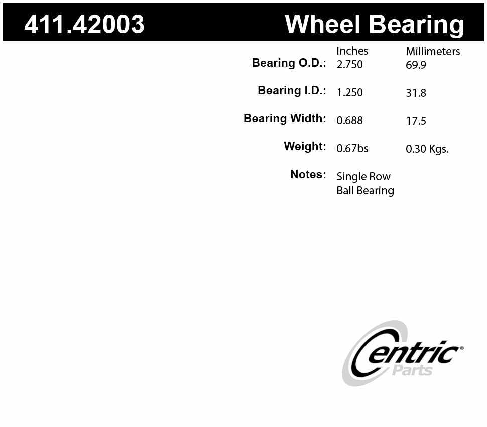 CENTRIC PARTS - Premium Axle Shaft Bearing Assembly - CEC 411.42003