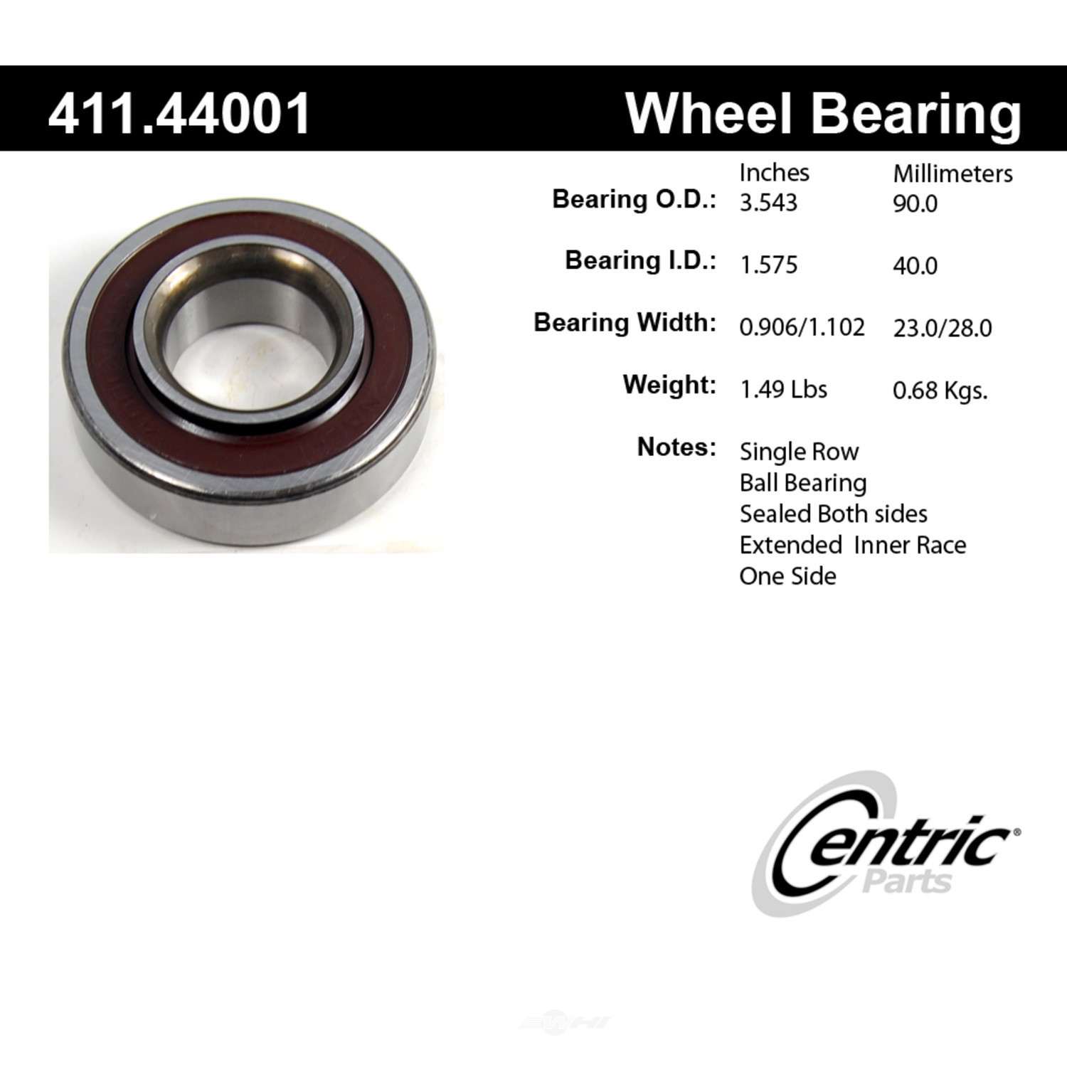 CENTRIC PARTS - Premium Axle Shaft Bearing Assembly - CEC 411.44001