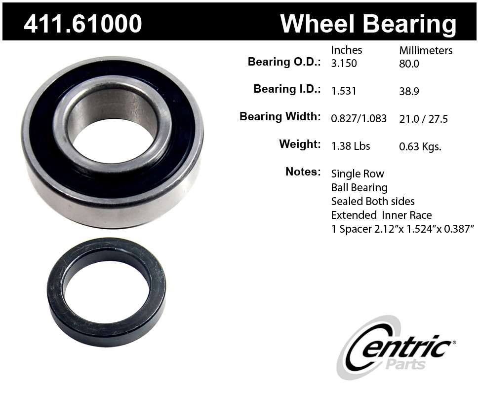 CENTRIC PARTS - Premium Axle Shaft Bearing Assembly - CEC 411.61000