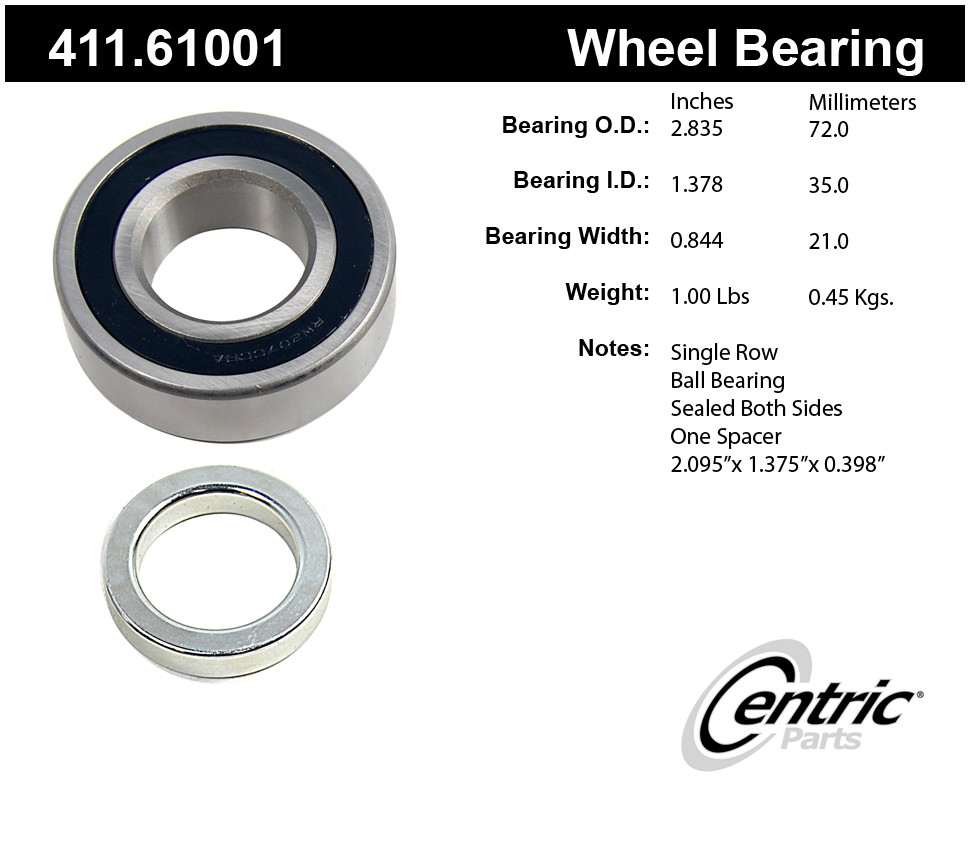 CENTRIC PARTS - Premium Axle Shaft Bearing Assembly (Rear) - CEC 411.61001