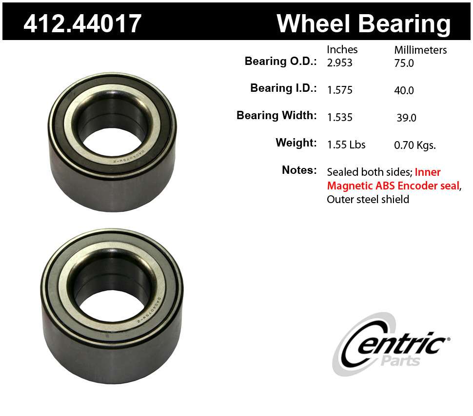 CENTRIC PARTS - Centric Premium Axle Shaft, Hub & Wheel Bearings (Front) - CEC 412.44017