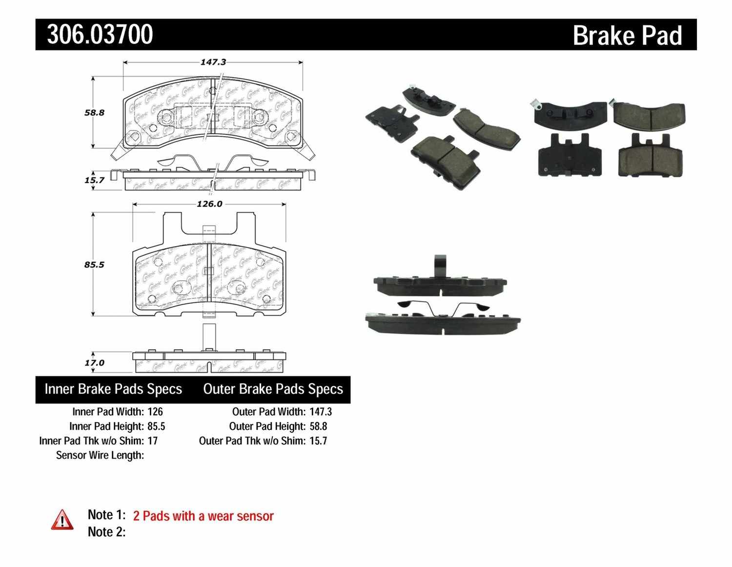 CENTRIC FLEET PERFORMANCE - Centric Posi Quiet XT Disc Brake Pad Sets (Front) - CEF 306.03700