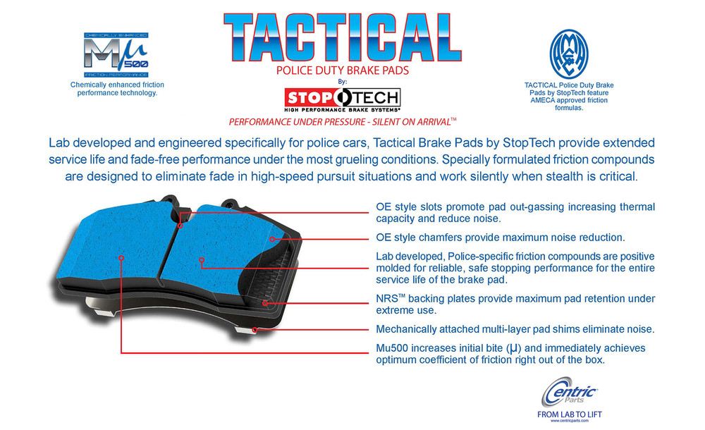 CENTRIC FLEET PERFORMANCE - Centric Posi Quiet XT Police Disc Brake Pad Sets by StopTech - CEF 307.13520