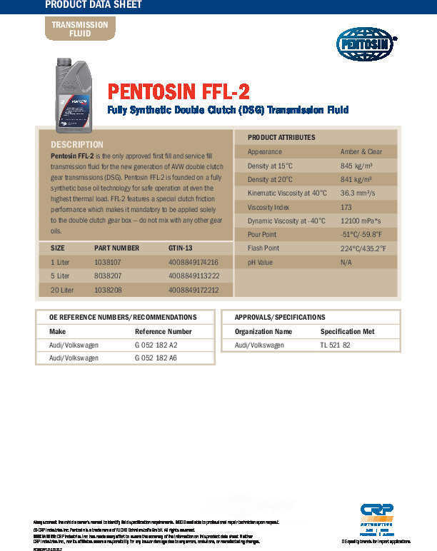 CRP/PENTOSIN - Automatic Dual Clutch Transmission Fluid Kit - CPG 8038207-KIT