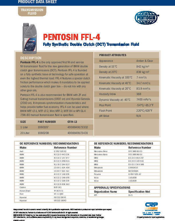 CRP/PENTOSIN - Manual Trans Fluid - CPG 1080107