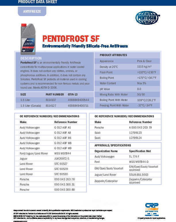 CRP/PENTOSIN - Engine Coolant / Antifreeze - CPG 8114107