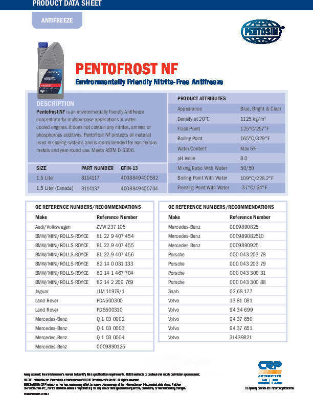 CRP/PENTOSIN - Engine Coolant / Antifreeze - CPG 8114117
