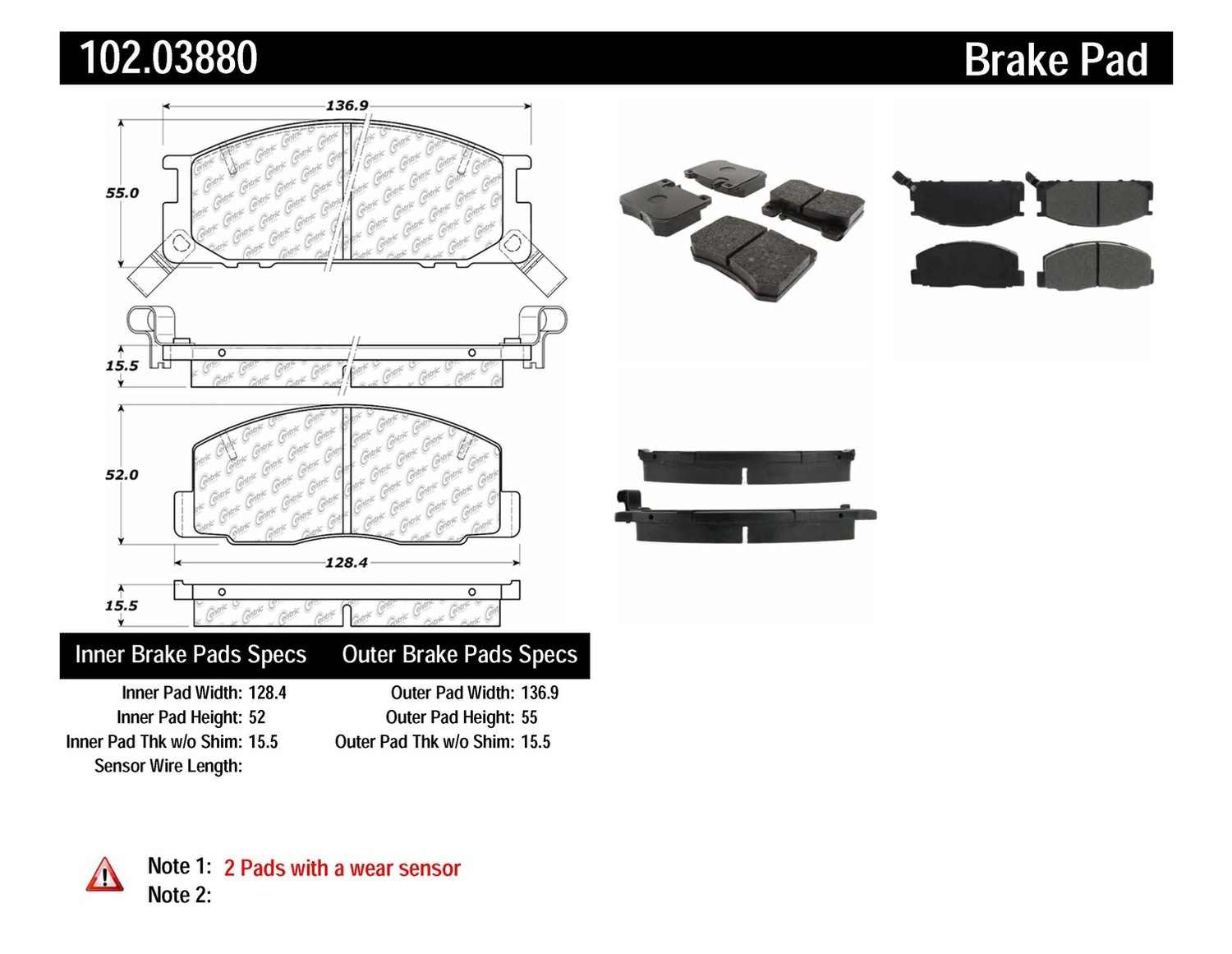 C-TEK BY CENTRIC - C-TEK Semi-Metallic Disc Brake Pad Sets - CTK 102.03880