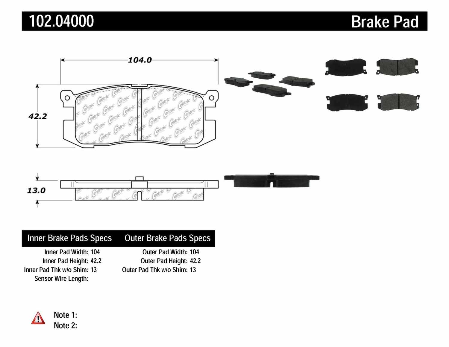 C-TEK BY CENTRIC - CTEK Semi-Metallic Disc Brake Pad Sets - CTK 102.04000