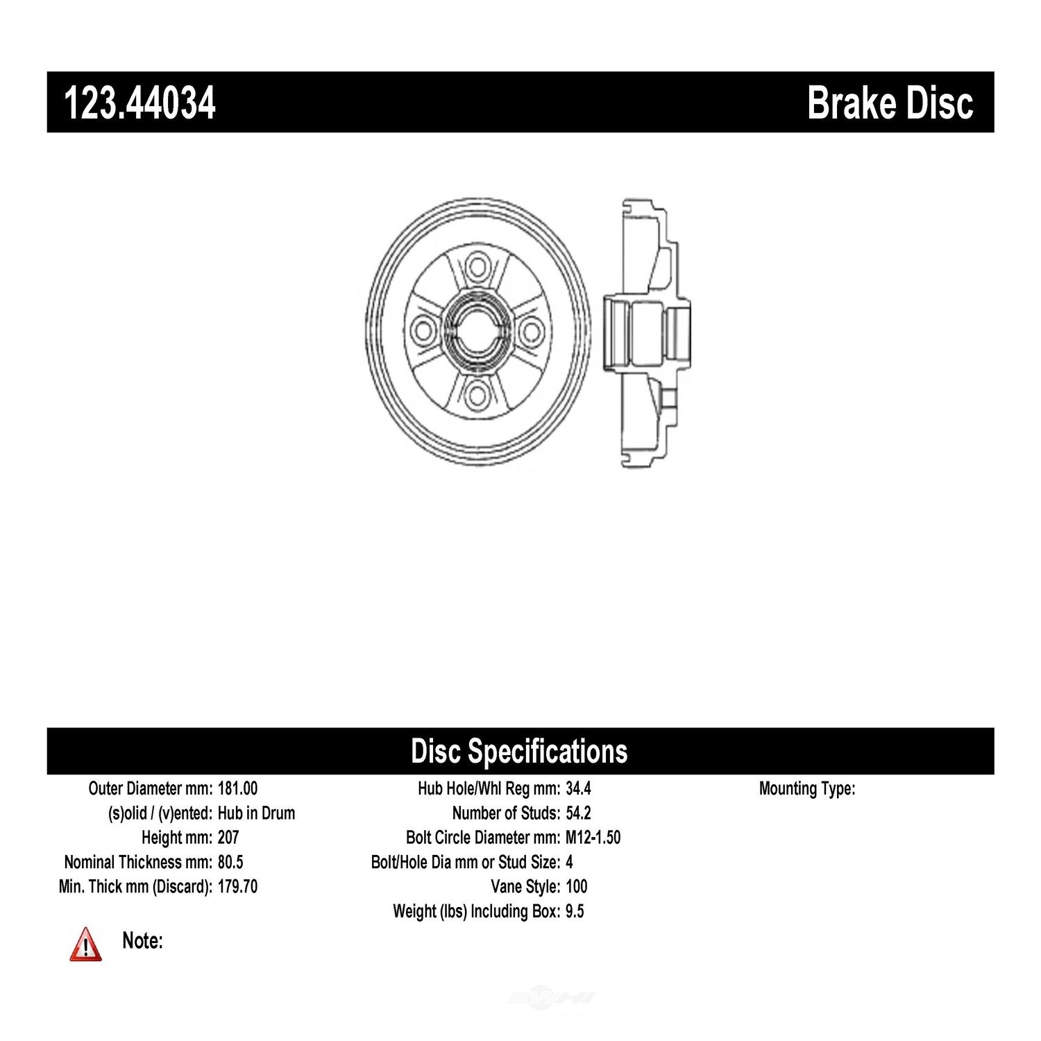 C-TEK BY CENTRIC - CTEK Standard Brake Drums (With ABS Brakes, Rear) - CTK 123.44034