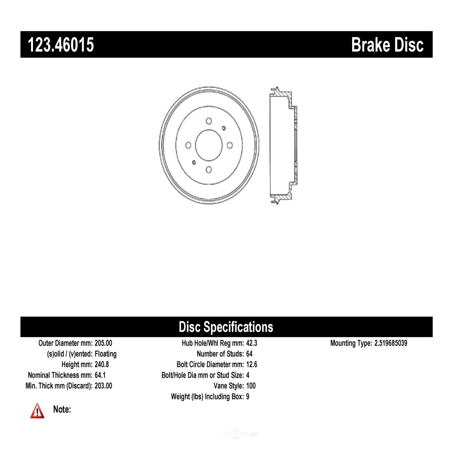 C-TEK BY CENTRIC - CTEK Standard Brake Drums - CTK 123.46015