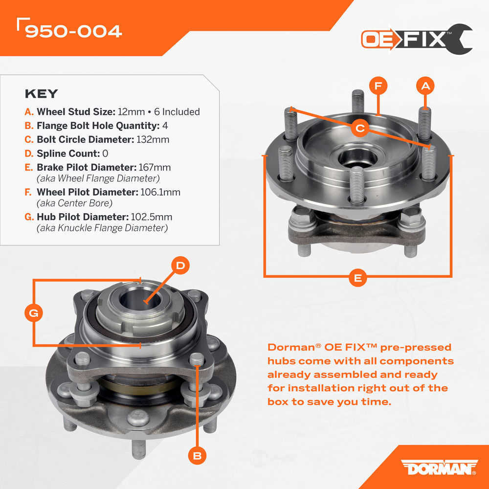 DORMAN OE SOLUTIONS - Axle Bearing and Hub Assembly (Front Left) - DRE 950-004
