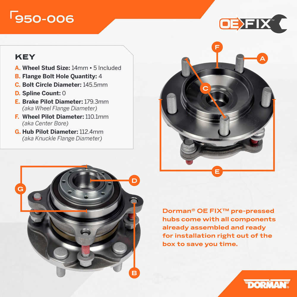 DORMAN OE SOLUTIONS - Axle Bearing and Hub Assembly - DRE 950-006