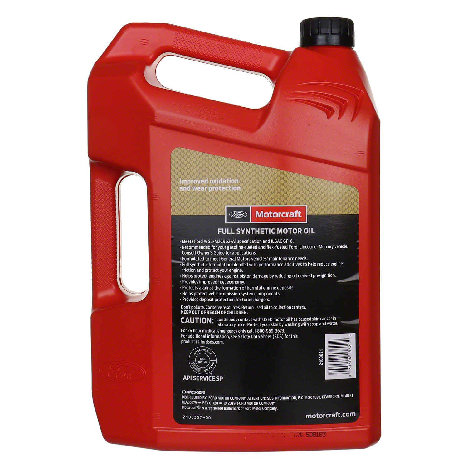 MOTORCRAFT - Premium Synthetic Blend Motor Oil - 5 Quart - MOT XO-0W20-5QFS