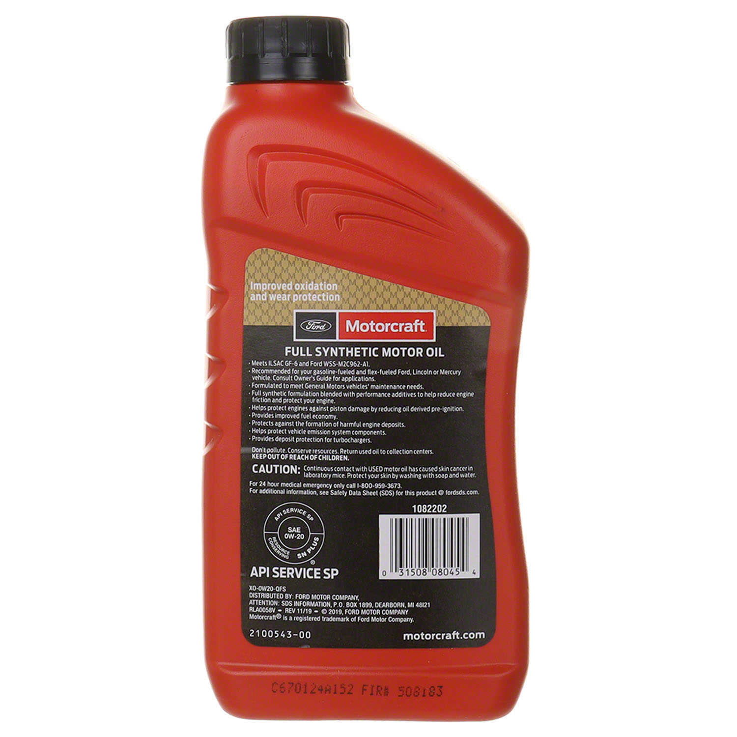 MOTORCRAFT - Premium Synthetic Blend Motor Oil - Quart - MOT XO-0W20-QFS