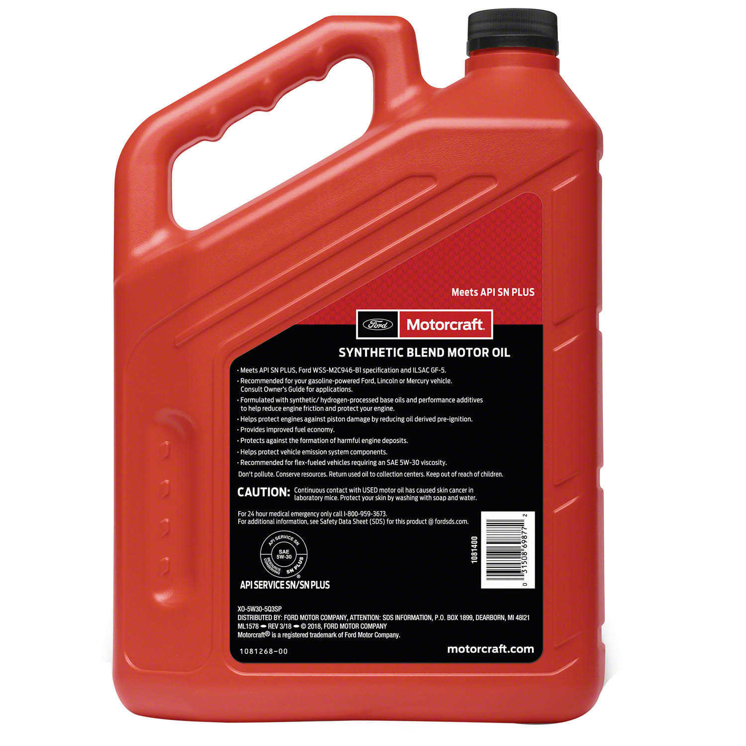 MOTORCRAFT - Premium Synthetic Blend Motor Oil - 5 Quart - MOT XO-5W30-5Q3SP