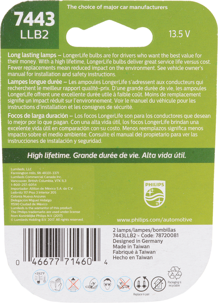 PHILIPS LIGHTING COMPANY - Longerlife - Twin Blister Pack - PLP 7443LLB2