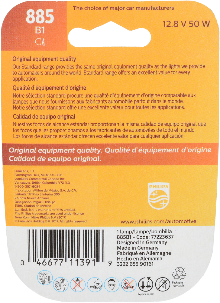 PHILIPS LIGHTING COMPANY - Standard - Single Blister Pack (Front) - PLP 885B1