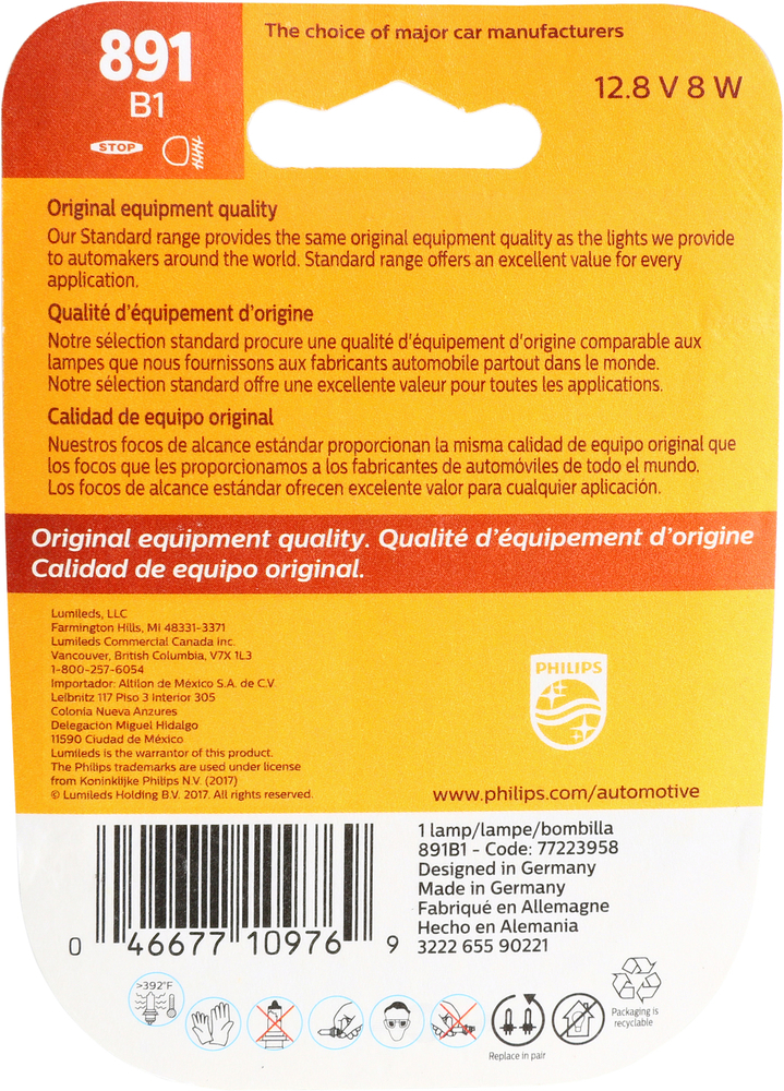 PHILIPS LIGHTING COMPANY - Standard - Single Blister Pack Center High Mount Stop Light Bulb (Center) - PLP 891B1
