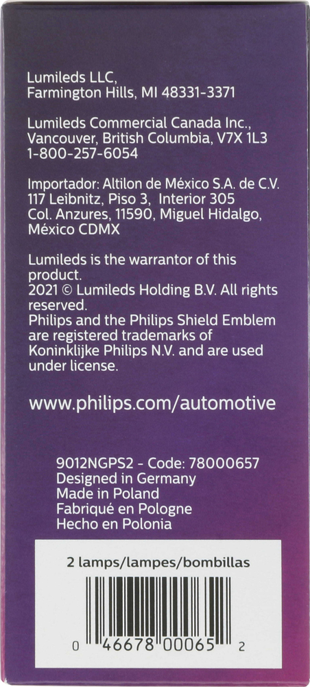 Phare avant Philips NightGuide en platine 9012