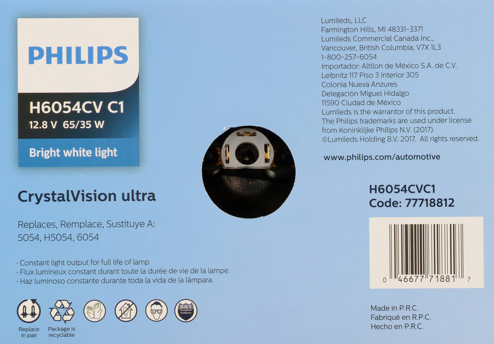 PHILIPS LIGHTING COMPANY - Crystalvision Ultra - Single Commercial Pack Headlight Bulb - PLP H6054CVC1