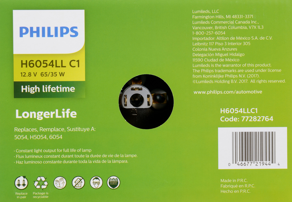 PHILIPS LIGHTING COMPANY - Longerlife - Single Commercial Pack - PLP H6054LLC1