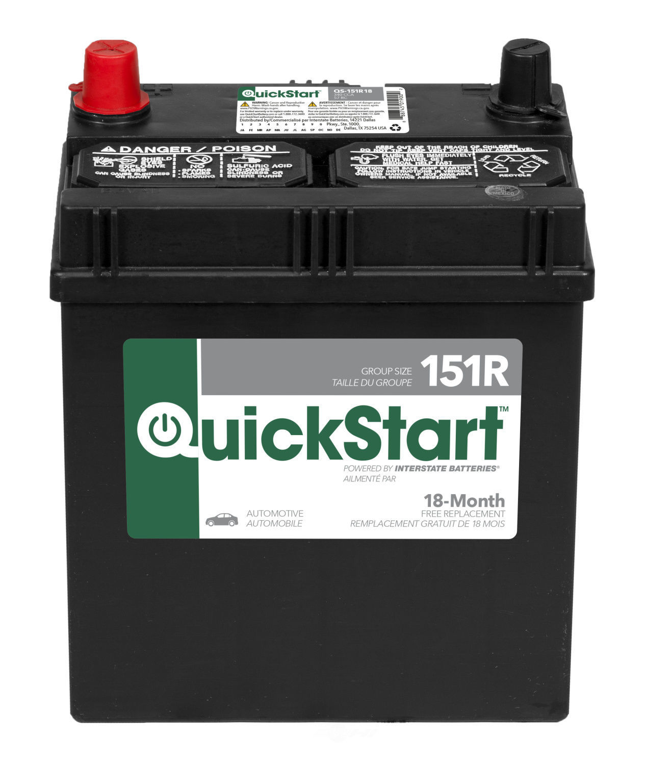 QUICKSTART BATTERIES QS151R18 — Vehicle Battery