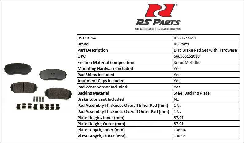 RS PARTS RSD1258MH — Jeu de plaquettes de frein à disque avant