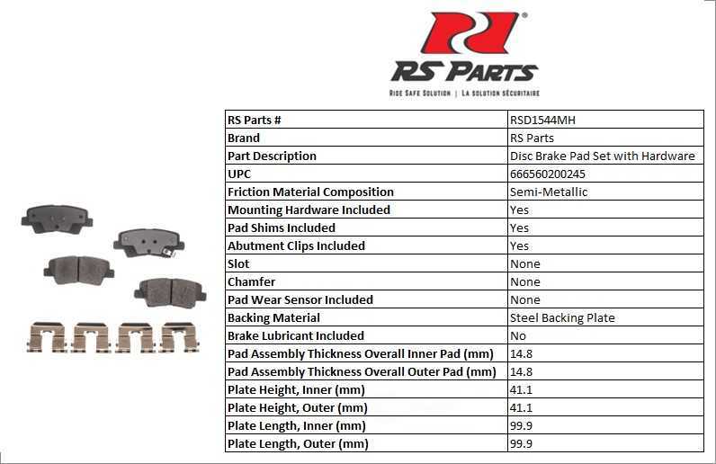 RS PARTS RSD1544MH — Rear Disc Brake Pad Set
