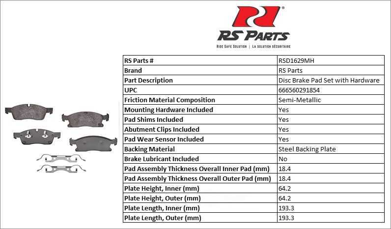 RS PARTS RSD1629MH — Jeu de plaquettes de frein à disque avant